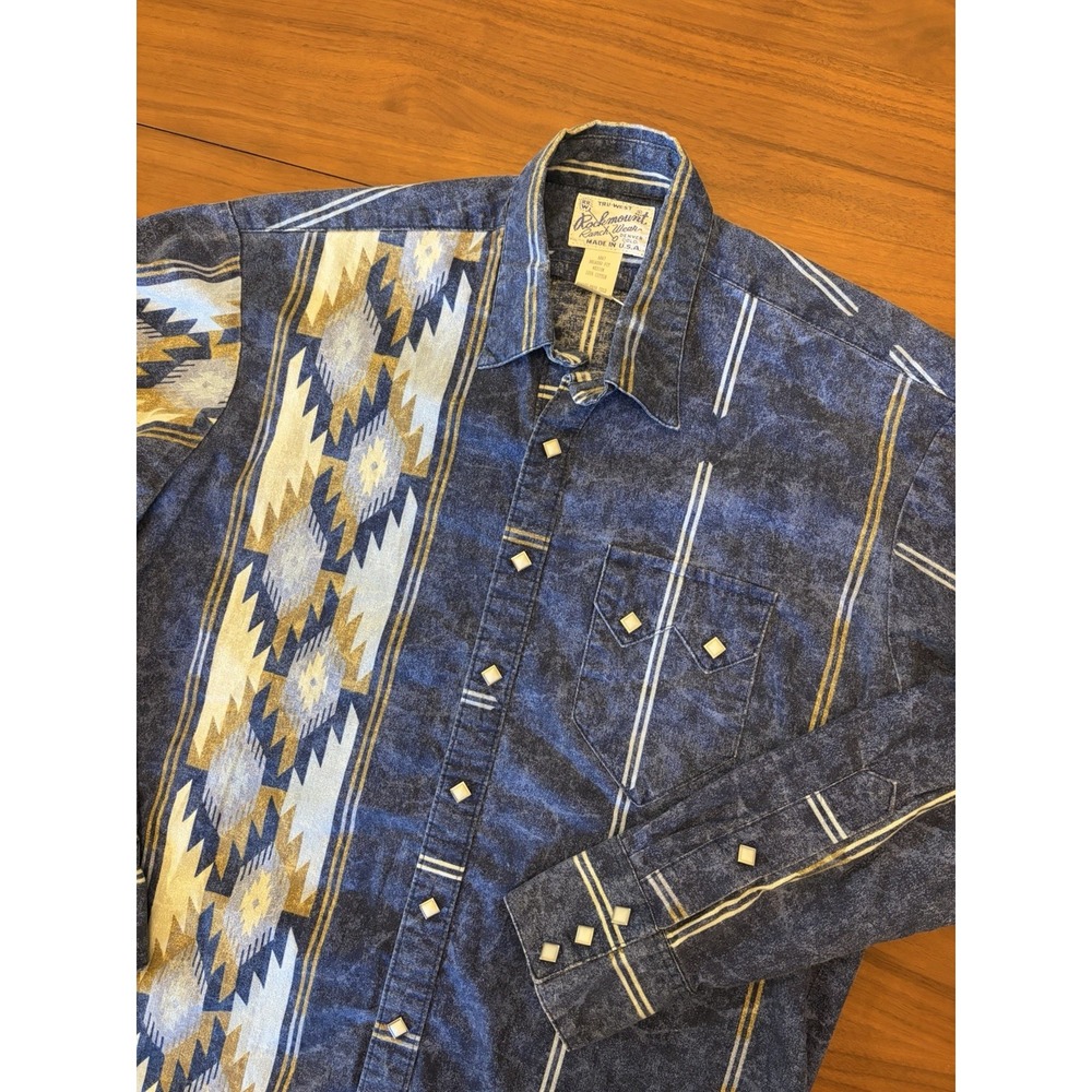 Vintage Rockmount Ranch Wear Shirt Mens M Aztec Native Pearl Snap Western USA